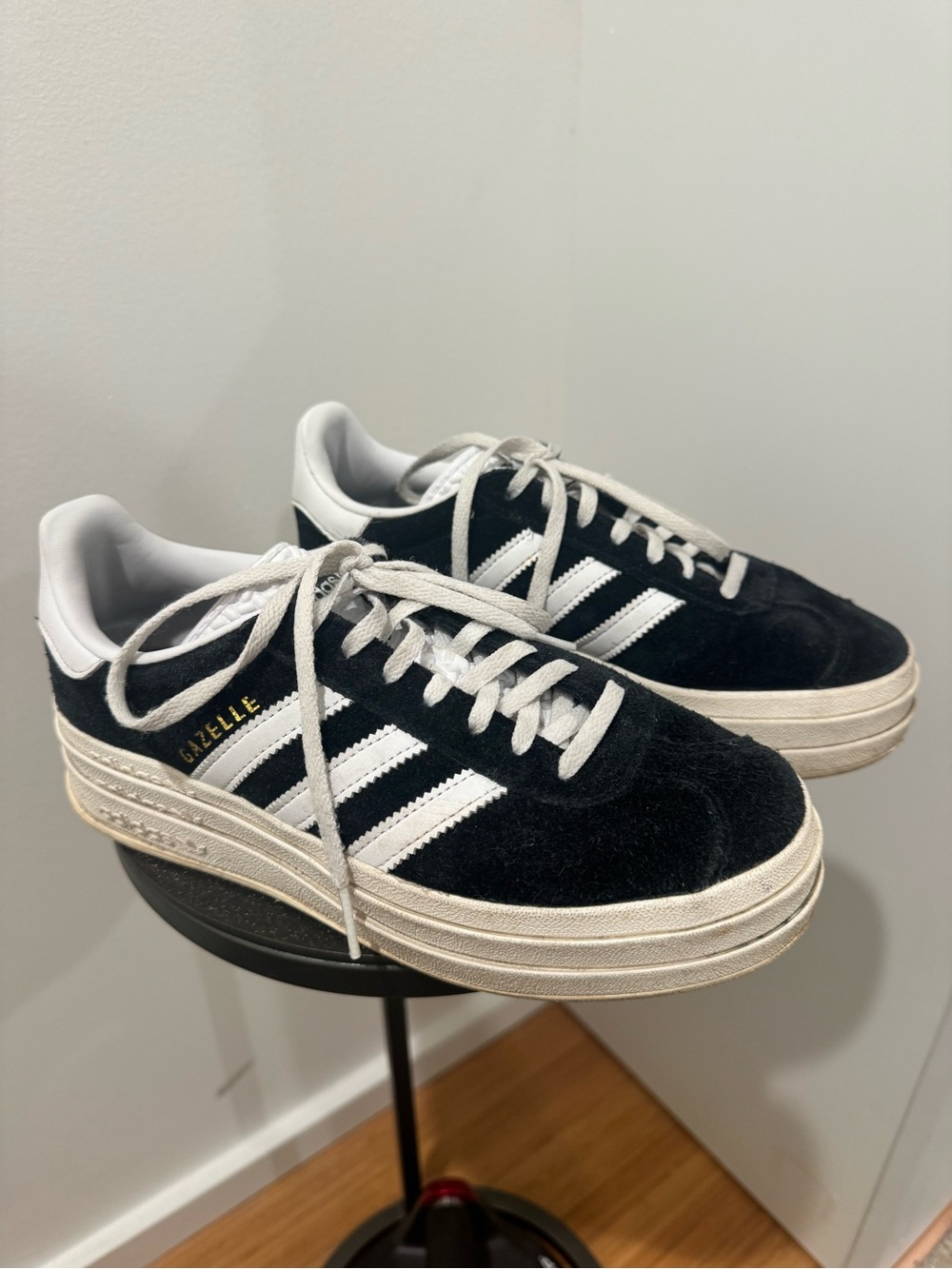 adidas Black and White Gazelle Suede Platform Sneakers